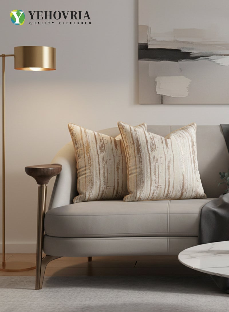 YEHOVRIA Set of 2 Luxury Decorative Cushion Covers - Modern Abstract Textured Sand Gold Throw Pillow Cases - 45x45cm - Image 4